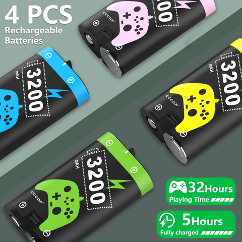  4 Pack 3200mAh Rechargeable Battery Packs for Xbox Series X/S, Xbox One S/One X/Elite Controllers