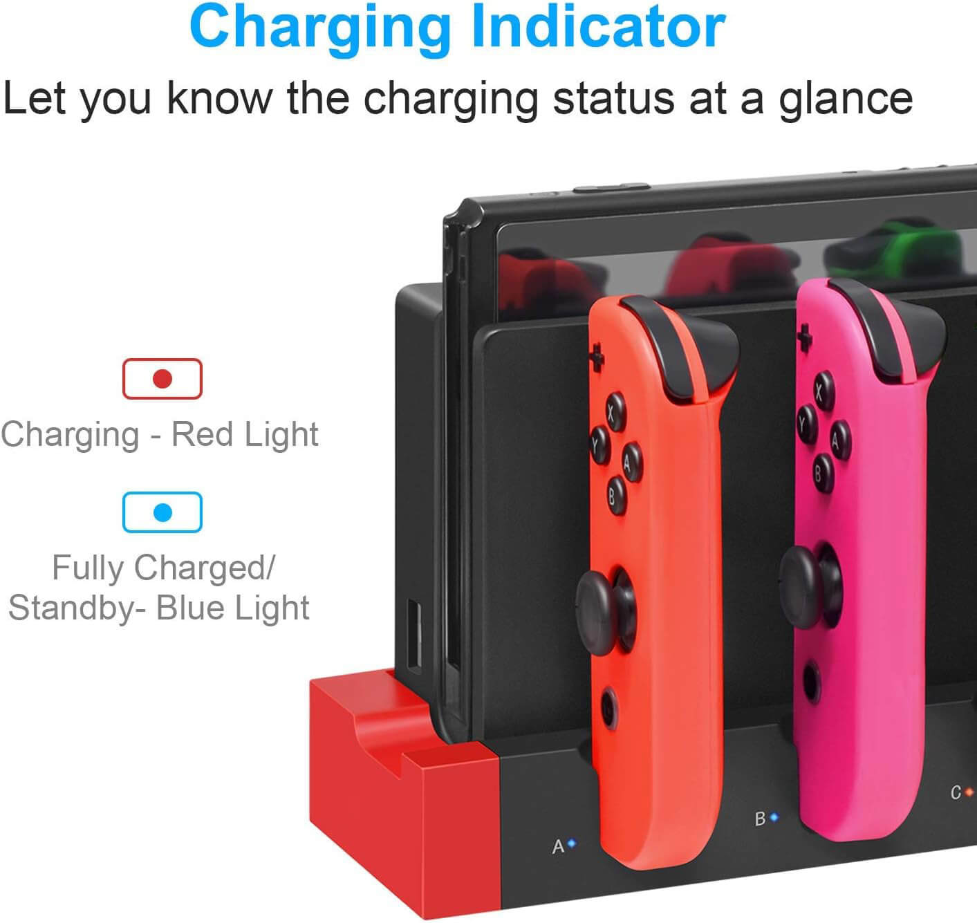 Upgraded Charging Dock Station for Switch/OLED, Gaming Organizer Accessories Features LED Indication/Security Protection/USB Port