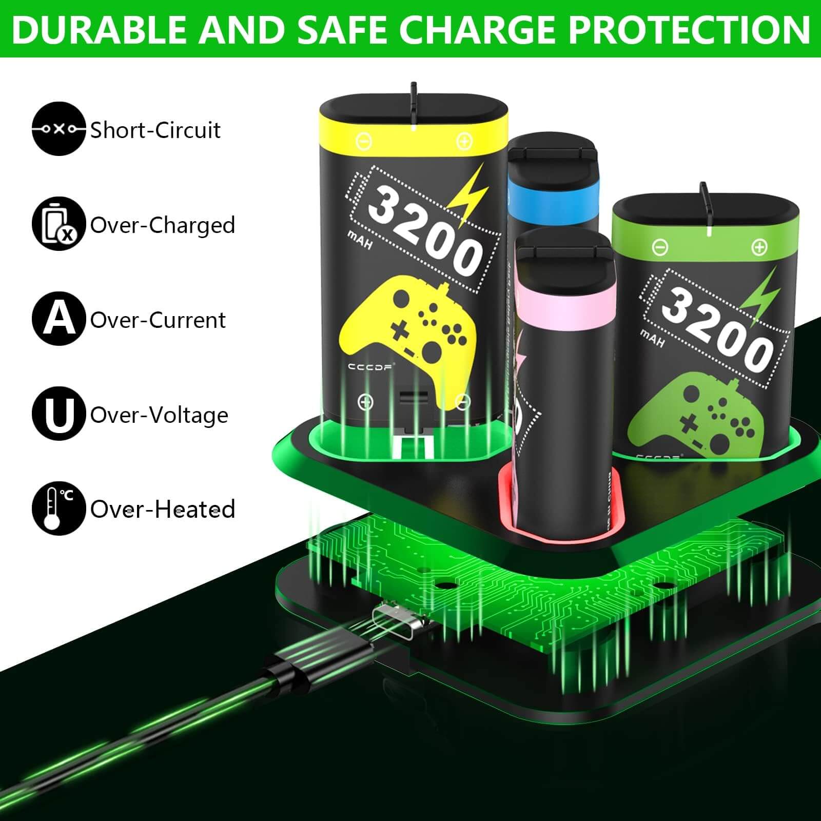  4 Pack 3200mAh Rechargeable Battery Packs for Xbox Series X/S, Xbox One S/One X/Elite Controllers
